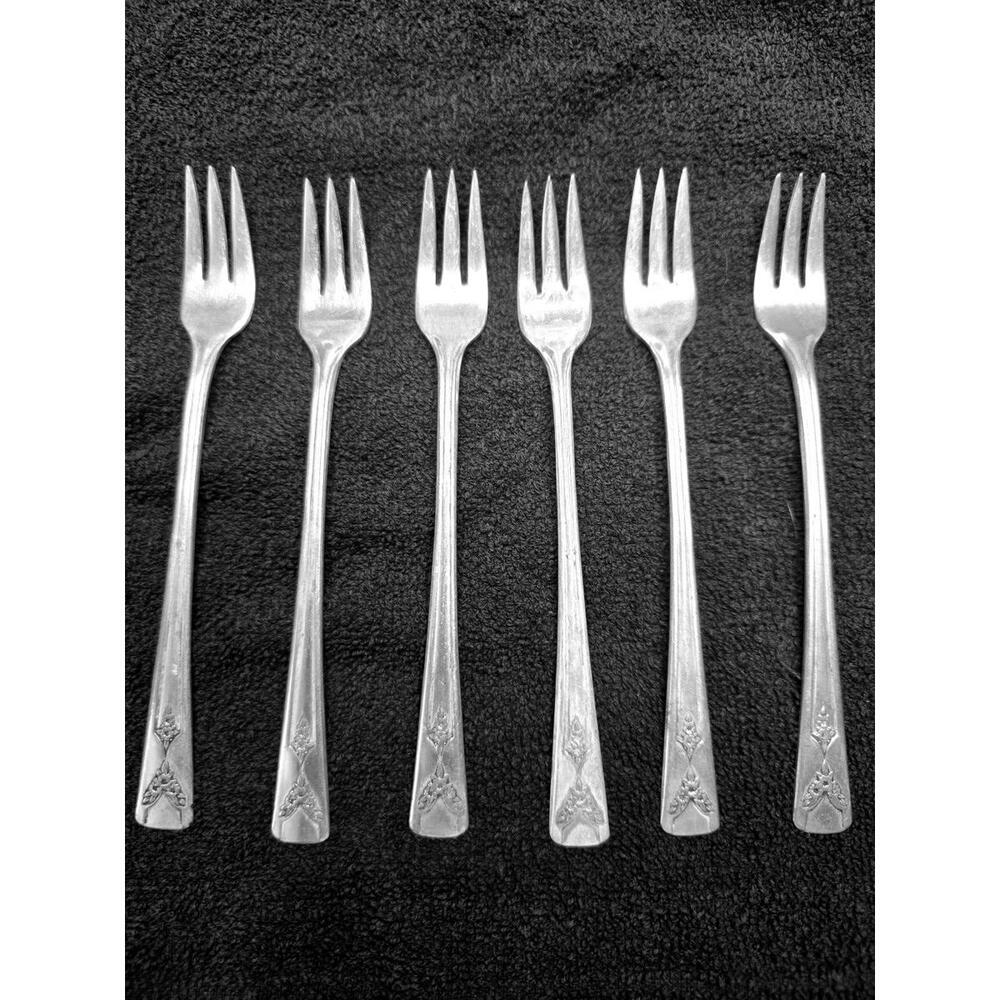 Vintage Set of 6 Gailstyn Rosebud Silver Plate Dessert Forks Flower Design 6"